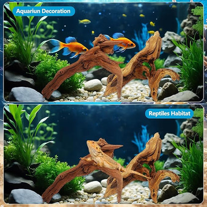 3 PCS Large Natural Aquarium Driftwood 10-12", Aquarium Drift Wood for Fish Tank Decoration, Assorted Size Mopani Wood Twisted Branches Trunk Decor for Freshwater, Reptile Terrarium