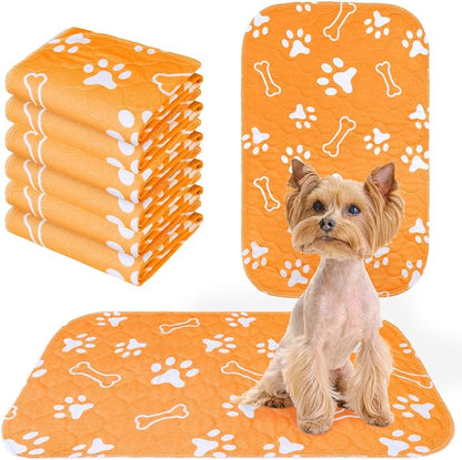 BEAUTYZOO 6 Pack Washable Pee Pads for Dogs,Reusable Puppy Pad 16x24 Orange | Waterproof Super Absorbent,Non Slip and Leak-Proof Against Urine,Whelping Pads Mats for Puppy Potty Training,Playpen,Crate