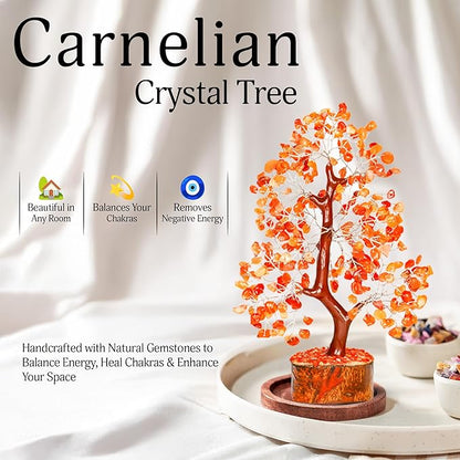 YATSKIA Carnelian Crystal Tree of Life - Bonsai Tree - Feng Shui Home Decor - Crystal Stones - Home Office Decor - Crystals Gifts for Women