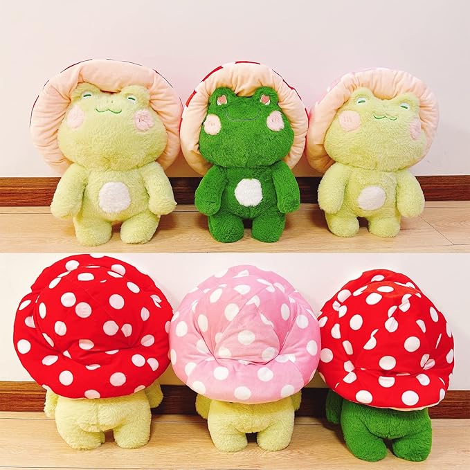 Frog Plush 10" Cute Frog Mushroom Hat Stuffed Animals Kawaii Plush Toys Throw Pillow Home Room Decor Aesthetic Gift
