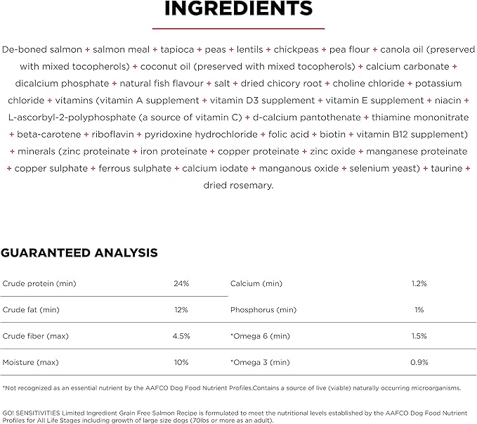 Go! Solutions Sensitivities Limited Ingredients, Grain-Free Dry Dog Food, Salmon Recipe for Sensitive Stomach, 12 lb Bag