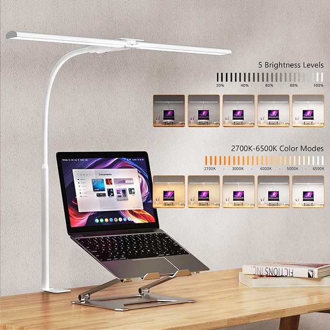 EppieBasic LED Double Head Architect Lamps, Extra Bright Workbench Office Lighting, Eye Protection Modern Desk Light for Monitor Working Reading White 1200LM