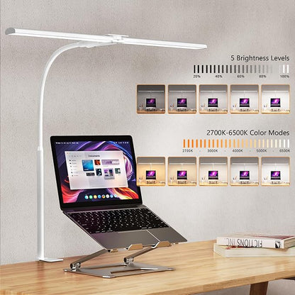 EppieBasic LED Double Head Architect Lamps, Extra Bright Workbench Office Lighting, Eye Protection Modern Desk Light for Monitor Working Reading White 1200LM