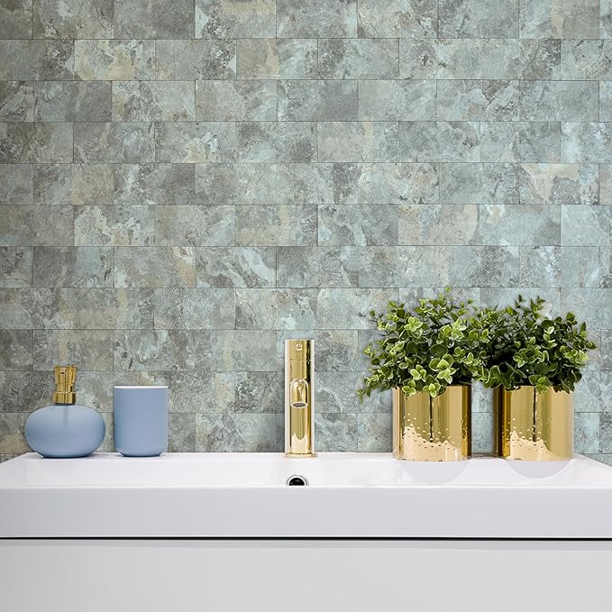 AULIGET 100-Piece Faux Stone Peel and Stick Backsplash Wall Tiles, Laundry Room