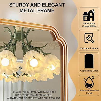 30" x 40" Wood Bathroom Mirror for Over Sink, Rustic Rounded Corner Vanity