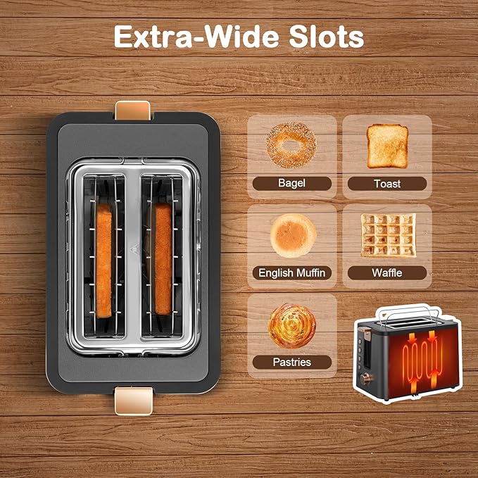 Mecity Toaster 2 Slice Stainless Steel Body Timer, Bagel/Defrost/Reheat/Cancel