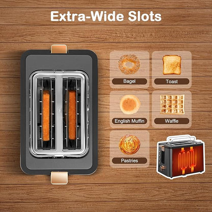 Mecity Toaster 2 Slice Stainless Steel Body Timer, Bagel/Defrost/Reheat/Cancel