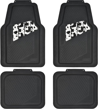 CAR PASS Heavy Duty Rubber Floor Mats Cow Print Car Mats 4-Piece Car Mat Set - Universal Waterproof Floor Mats for Car SUV Truck, Durable All-Weather Mats