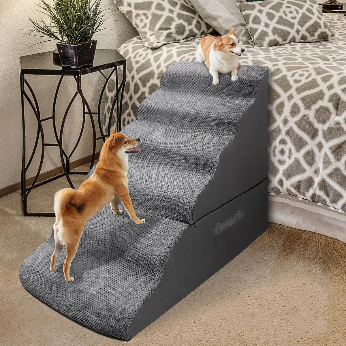 Dog Stairs&Steps for 30 Inches Tall High Bed Up to 30-36 Inch, Pet Dog Ramp Ladder for Small Dogs, Doggie, Old Cats, Kitty, Small Animals Grey