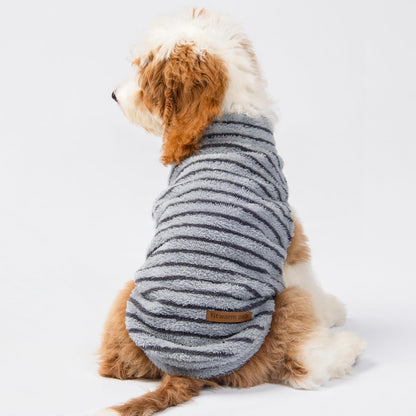 Fitwarm 2 Pack Striped Fleece Dog Sweater, Warm Winter Dog Clothes for Small Dogs Boy Girl, Fuzzy Pet Outfit, Doggy Pullover Jumper, Grey, Navy, Medium