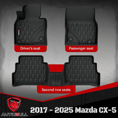 Floor Mats Compatible with Mazda CX-5 2017-2025, All Weather TPE Floor Liners, Custom Fit Car mats, 1st & 2nd Row, Black