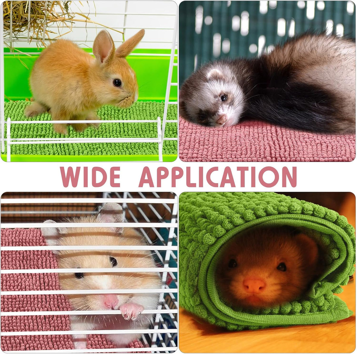 Amylove 4 Pcs Guinea Pig Cage Liner Guinea Pig Bedding Washable Fleece Pee Pads Reusable Small Animals Training Mat Small Animal Sleeping Bed for Bunny Hamster (Green Pink,16 x 24 Inch)