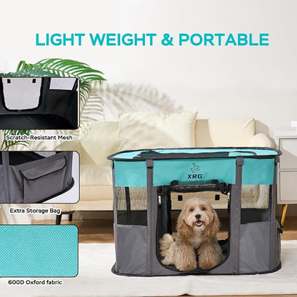 XRG Foldable Pet Playpen，Indoor Cat cage Puppy Crates M(31.5"x23.6"x21.7") | Portable Dog Crates with Upgrade Breathable Mesh，Sturdy Cat Kennel Indoor & Outdoor for Rabbit or Small Animals，Green