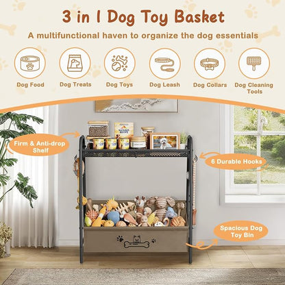 Lomivra Large Dog Toy Basket (23.6"x11.2"x9.7"), Dogs Toy Bin with Storage Organizer, Trapezoid Toy Box for Dog Stuff Accessories, Pet Toy Storage Holder Chest for Cat Dogs Essential Supplies（Brown）