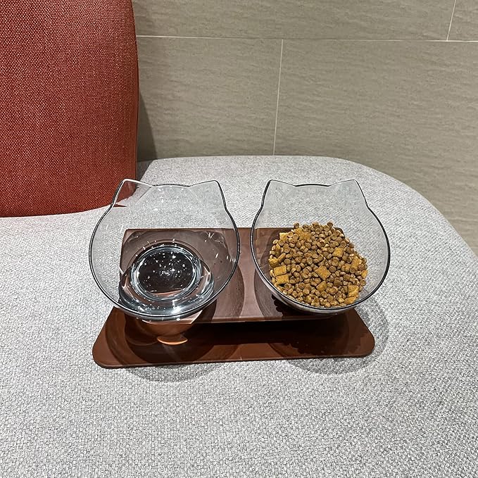 Luck Dawn Double Elevated Pet Bowls with Raised Stand, 15 Tilted Bowl Design, Neck Guard Stand, Raised Food and Water Feeder for Cats or Small Dogs