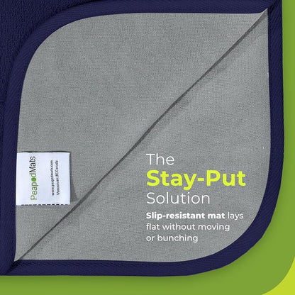 PeapodMats Bedwetting Waterproof Bed Mat, Reusable 3x5 Navy Blue | Washable reusable bed mat for bedwetting, incontinence, kids, adults, pets, and mattress protection.