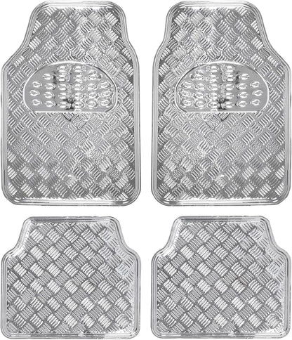 BDK Metallic Chrome Car Floor Mats All Weather Versatile Fit Automotive Floor Mats for Cars SUVs, Floor Mat for Trucks, Car Mats Full Set Front & Rear, Non-Slip Shiny Durable Heavy Duty - Silver