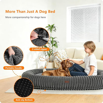 Human Dog Bed for Adult, Orthopedic Gel Memory Foam, 65"x41"x9" | Human Dog Bed Fits Adult & Pets, Reversible Egg-Crate Foam Cushion, Washable Pet Bed with Blanket, Medium Grey