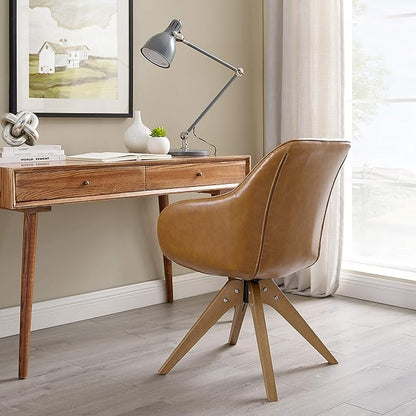 Art Leon Mid Century Modern Swivel Accent Chair with Arms, Beech Wood Legs Leather Upholstered Computer Desk Chair for Small Spaces Home Office Living Room Bedroom, Claybank