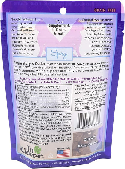 In Clover Spry Daily Respiratory and Ocular Support Soft Chews for Cats, with L-Lysine, Superfoods, and Prebiotics for a Strong Immune System, 2.1 oz. (60 count)
