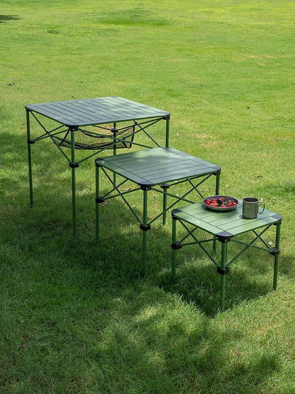 iClimb Lightweight Stable Alu. Folding Square Table Roll Up Top with Carry Bag for Camping Picnic Backyards BBQ Camp Kitchen (Green, L)