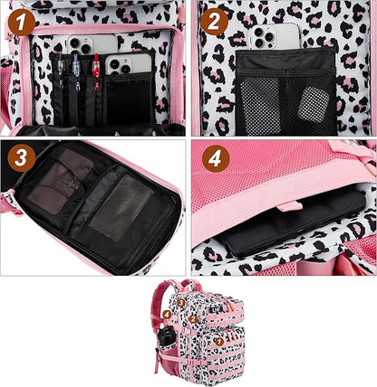 LHI Military Tactical Backpack for Men and Women 45L Army 3 Days Assault Pack Bag Large Rucksack with Molle System - Pink Leopard