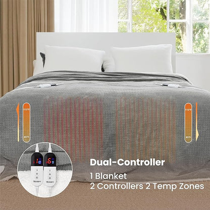 Heated Blanket Electric Blanket Queen Waffle, 84x90 Inches Sherpa Fleece Fast