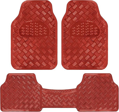 BDK Metallic Chrome Car Floor Mats All-Weather Universal Fit Automotive Floor Mats for Cars SUVs, Floor Mats for Trucks, Car Mats Full Set Front & Rear, Non-Slip Shiny Durable Heavy Duty - Red