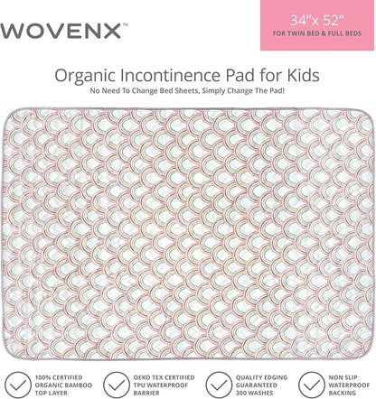 Organic Incontinence Pads for Kids & Toddlers - 5 Layer Waterproof Protectors for Overnight Bed Wetting - Reusable & Washable Pee Pads - Fits Twin to Full Size Beds - 34" x 52" Rainbow