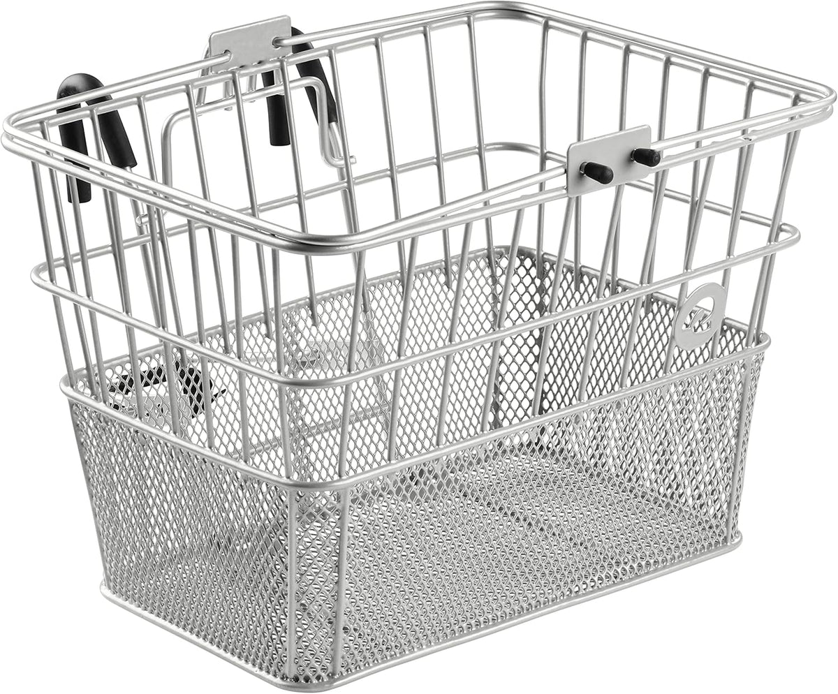 Retrospec Apollo Detachable Front Bike Basket Steel Half-Mesh with Integrated Detachable Hooks and Built-In Handle, Easy Assembly and Portability for Bicycles