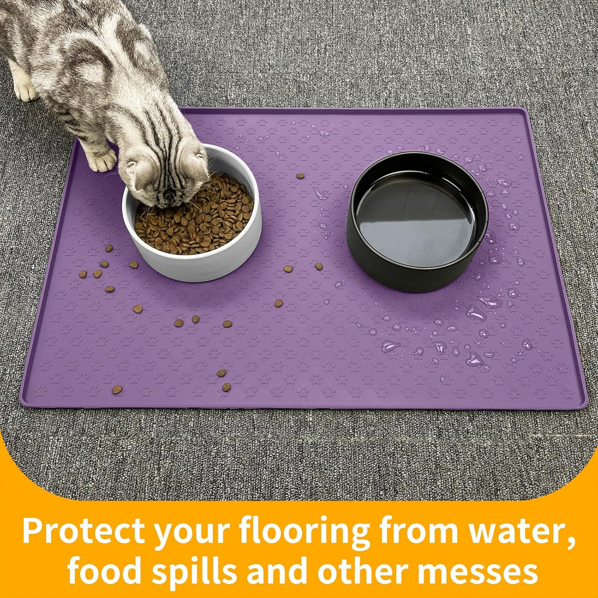 Ptlom Dog Food Mat Anti-Slip Pet Bowl Mats for Food and Water, High-Lips Pet Placemat Prevent Messy Spills to Floor, Waterproof Puppy Feeding Tray for Small, Medium Large Dogs Cats, Silicone