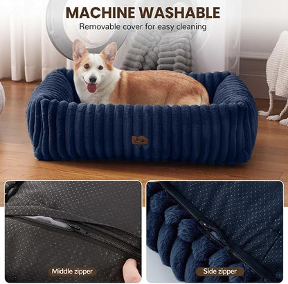 Dog Bed Medium Size Dog, Rectangle Orthopedic Pet Bed for Car and Indoor, Comfort Fluffy Memory Foam Dog Beds with Anti-Slip Bottom,30 x24 x9 Inches,Navy