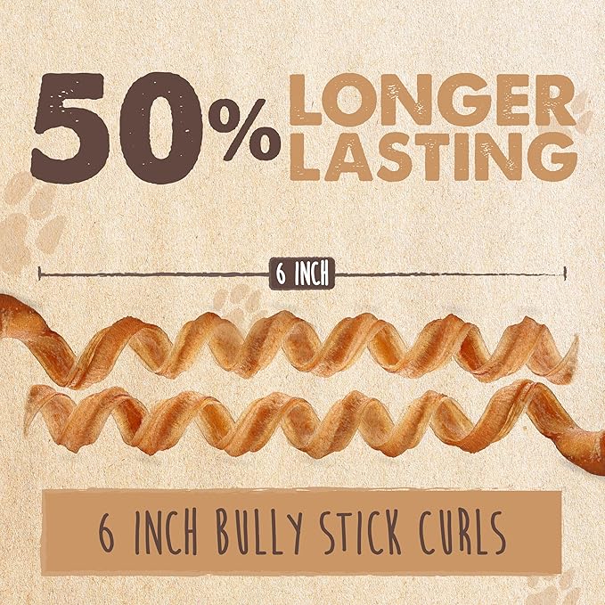 Mighty Paw Naturals Curly Bully Sticks for Dogs - Grass Fed Beef Chews. Bully Sticks for Large Dogs, Medium, Small Breeds. Lower Odor Treats for Small Pets. Single Ingredient 6” - 5 Pack