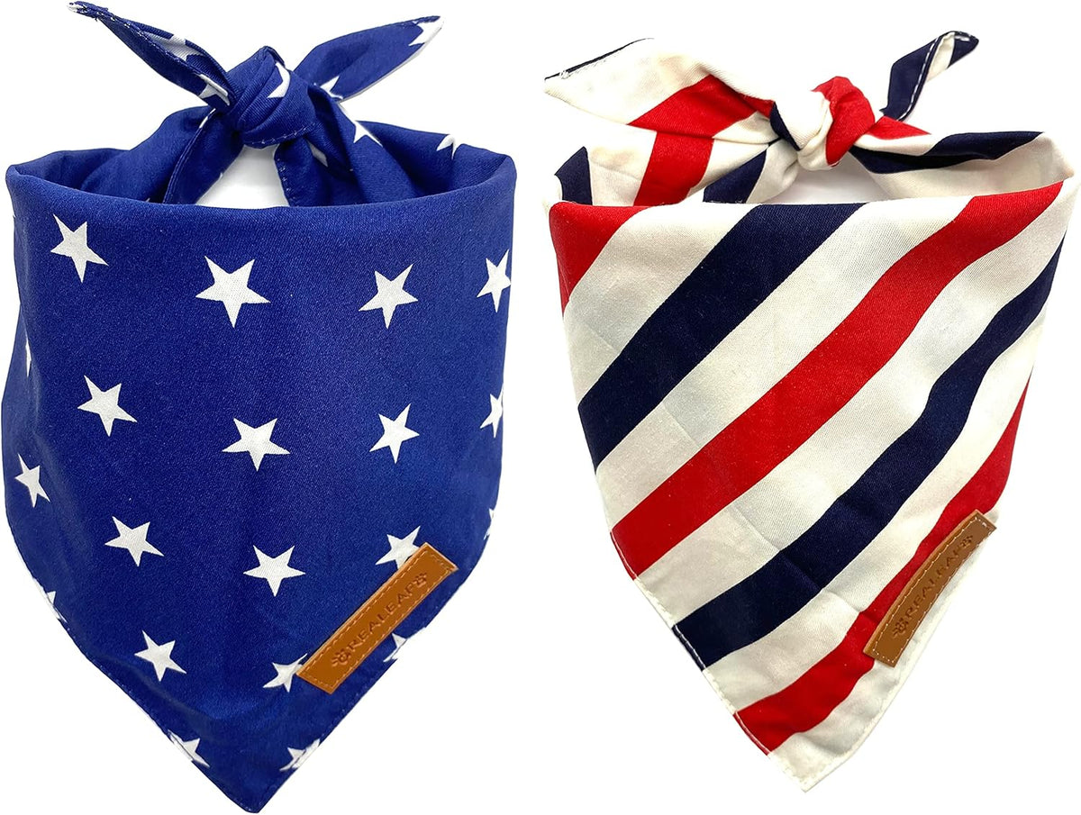 Realeaf 4th of July Dog Bandanas 2 Pack, Reversible American Flag Pet Scarf for Boy and Girl, Premium Durable Fabric, Patriotic Bandana for Medium and Large Dogs (Large)