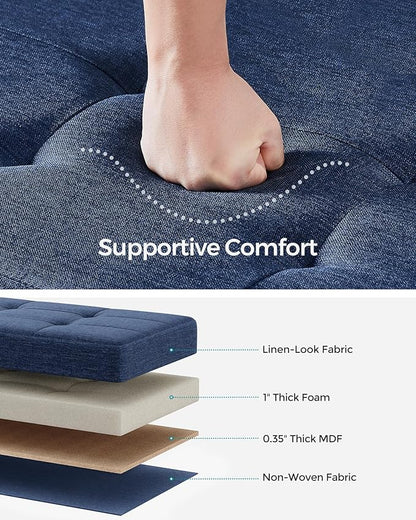 SONGMICS Storage Ottoman Bench, Foldable Foot Rest with Legs, 15 x 43 x 15.7 Inches, End of Bed Bench, Storage Chest, Load up to 660 lb, for Living Room, Bedroom, Entryway, Midnight Blue ULSF018I01