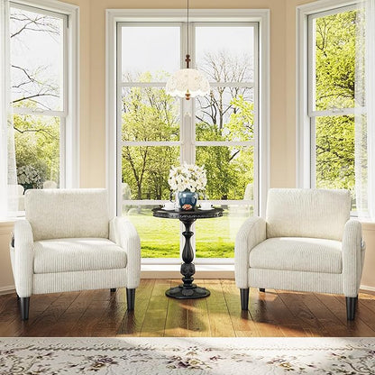 Accent Chair Set of 2,Comfy Living Room Chair with 2 Side Pockets,Mid Century Modern Reading Chair for Bedroom,Upholstered Armchair for Office, Apartment, Small Room,Beige