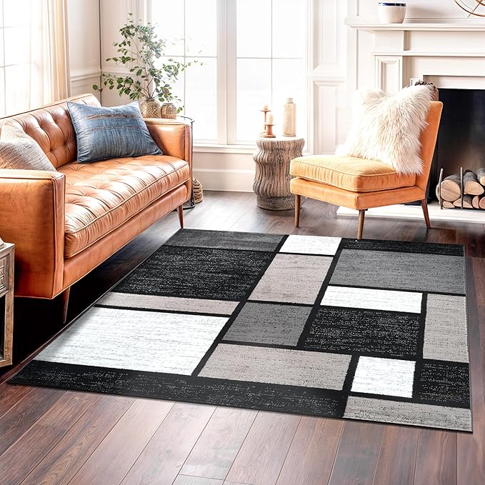 Rugshop Contemporary Modern Boxes for Home Office,Living Room,Bedroom,Kitchen Non Shedding Square Area Rug 6'6" x 6'6" Gray