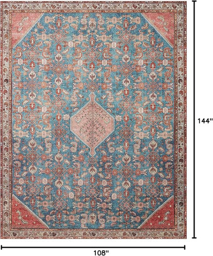 Loloi Layla Collection LAY-10 Marine/Clay 9'-0" x 12'-0" .13" Thick Area Rug, Soft, Durable, Vintage Inspired, Distressed, Low Pile, Non-Shedding, Easy Clean, Printed, Living Room Rug