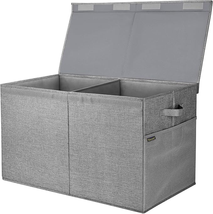 BALEINE Fabric Storage Bins with Lid, Collapsible Extra Large Storage Boxes Bins Baskets with Divider for Home Organizing (25"x13"x16", Grey)