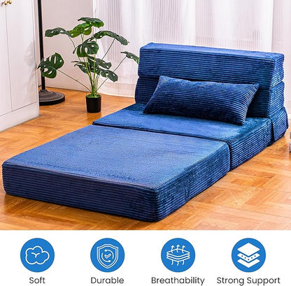 Folding Sofa Bed, Convertible Sleeper Chair with Pillow, High Density Memory Foam Fold Out Couch, Foldable Mattress Futon Sofa for Living Room/Dorm/Guest Use/Apartment/Home Office