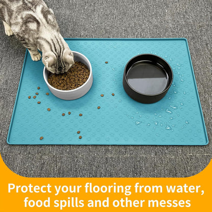 Ptlom Dog Food Mat Anti-Slip Pet Bowl Mats for Food and Water, High-Lips Pet Placemat Prevent Messy Spills to Floor, Waterproof Puppy Feeding Tray for Small, Medium Large Dogs Cats, Silicone
