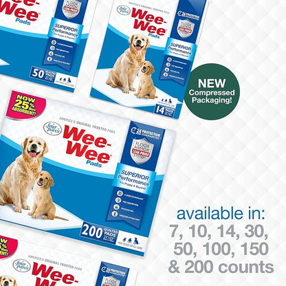 Four Paws Wee-Wee Superior Performance Unscented Pee Pads for Dogs & Puppies, Quilted Leak-Proof Dog Housebreaking Potty Training Floor Protection, 22" x 23", 100 Count