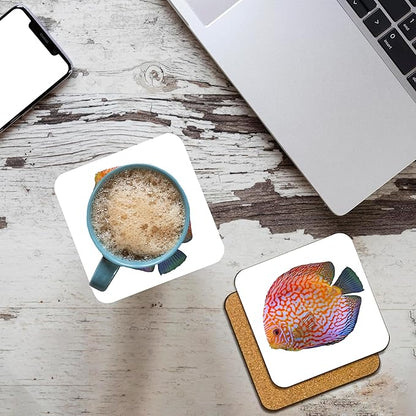 3dRose King of The Aquarium Discus Fish Image Wildlife Set of 8 Coasters - Cork