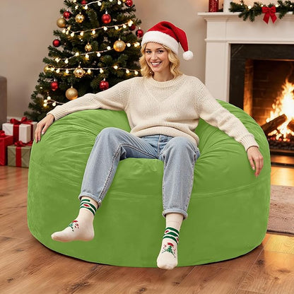 HABUTWAY Bean Bag Chair 3Ft Luxurious Velvet Ultra Soft Fur with High Rebound Memory Foam Bean Bag Chairs for Adults Plush Lazy Sofa with Fluffy Sponge 3' (Lime)