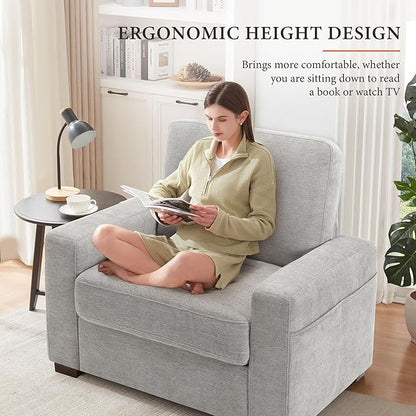 Ihanherry 39 Inch Sofa Single with Side Pocket, Comfy Modern 1-Seat Sofa for Living Room & Bedroom, Removable Medium Firm Sofa Cushion, Breathable Chenille Fabric, Grey