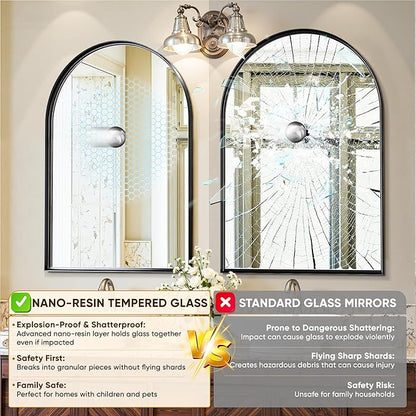Arched Mirror 24"x36", Bathroom Mirror, Wall Mounted Vanity Mirror