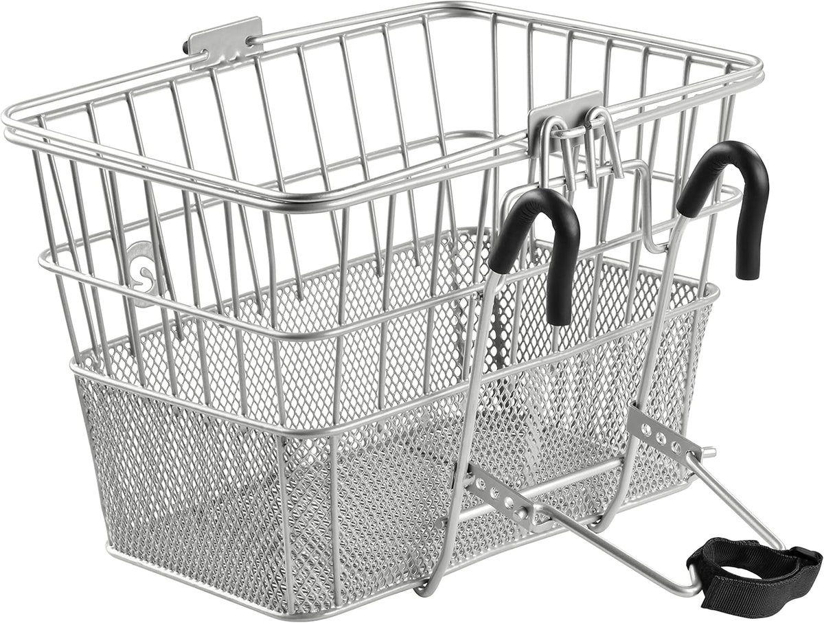 Retrospec Apollo Detachable Front Bike Basket Steel Half-Mesh with Integrated Detachable Hooks and Built-In Handle, Easy Assembly and Portability for Bicycles