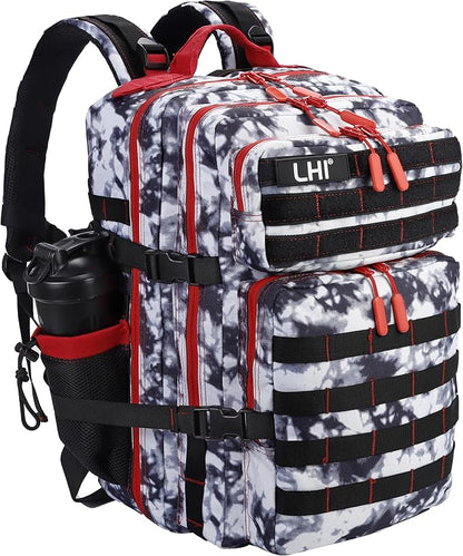LHI Military Tactical Backpack for Men and Women 45L Army 3 Days Assault Pack Bag Large Rucksack with Molle System Black and white
