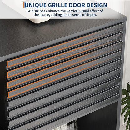IDEALHOUSE Fluted Cabinet with Sliding Doors, Modern Wooden Storage Cabinet