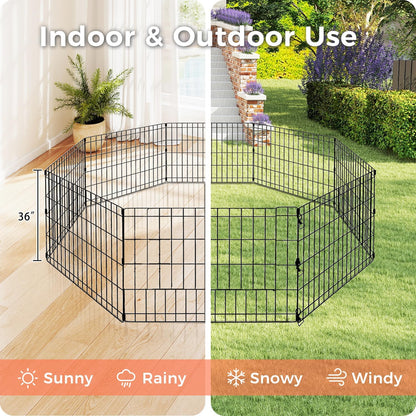 Foldable Dog Playpen 36" Height 8 Panels Metal Exercise Pen No Door - Indoor/Outdoor Dog Play Pen for Small-Medium Dogs, Portable Pet Fence for Yard Garden Camping, Black